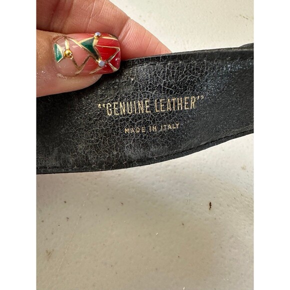 Vintage Paloma Picasso Black Italian Leather XO Logo Rhinestone Buckle Belt L/80